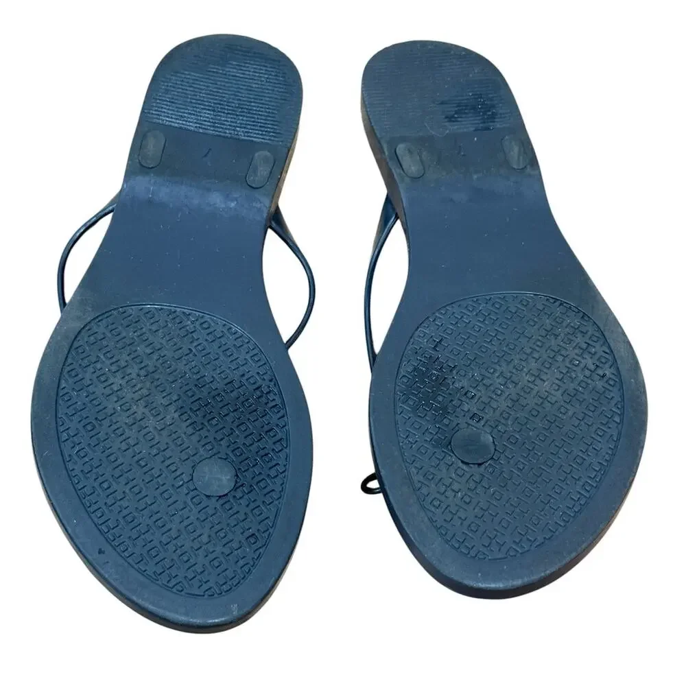 Tory Burch Jelly Bow Thong Sandals Women's Size 7 Gold Logo Flip Flops Summer
